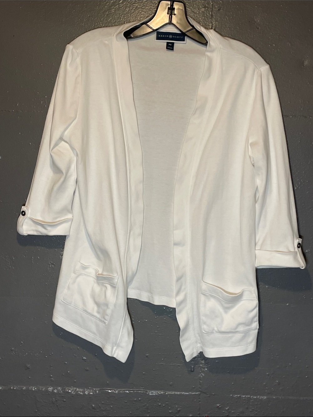 Karen Scott White Open-Front Cardigan with Patch Pockets